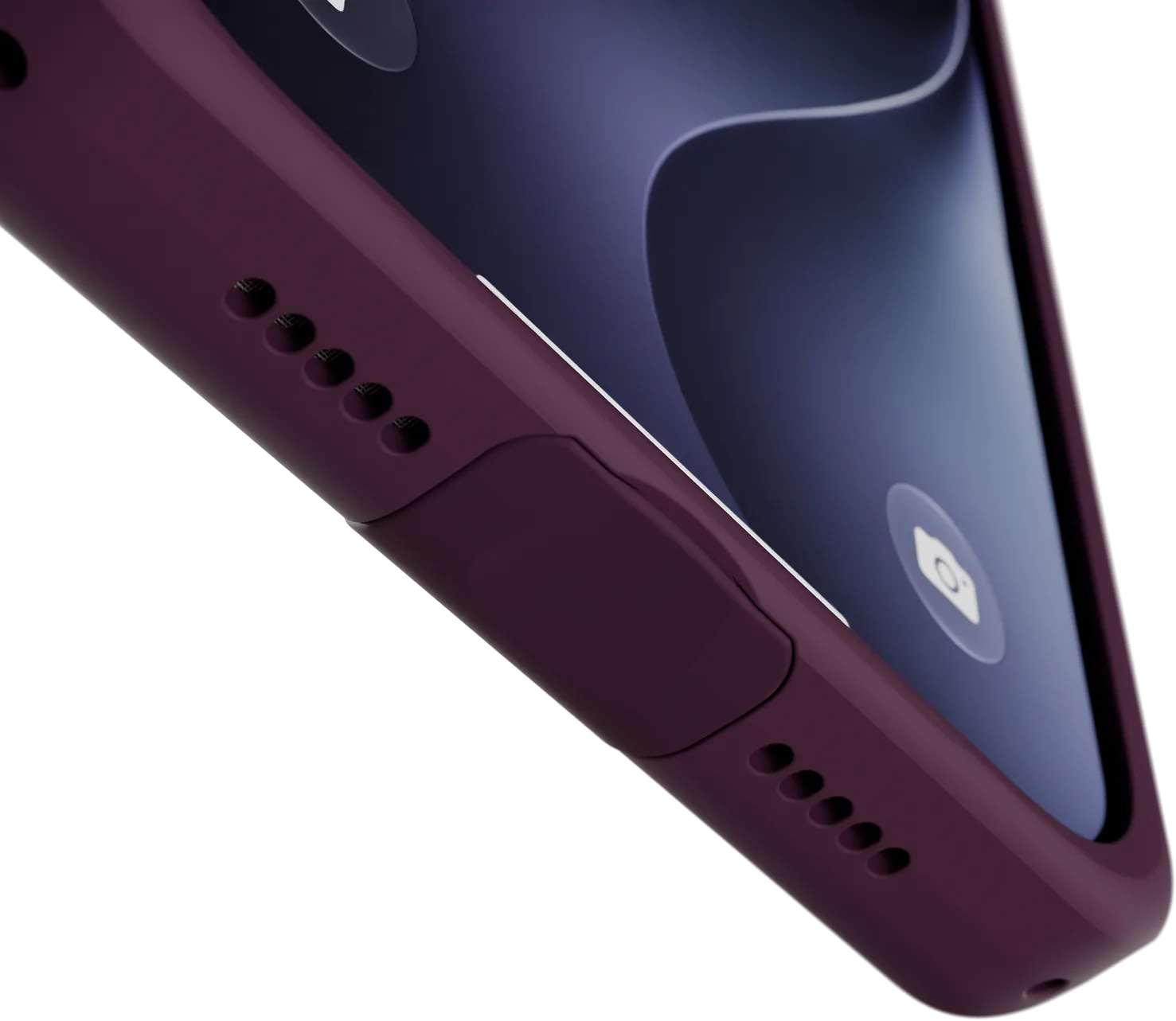 Pinky Pillow and USB-C port cover on a burgundy Elite Case